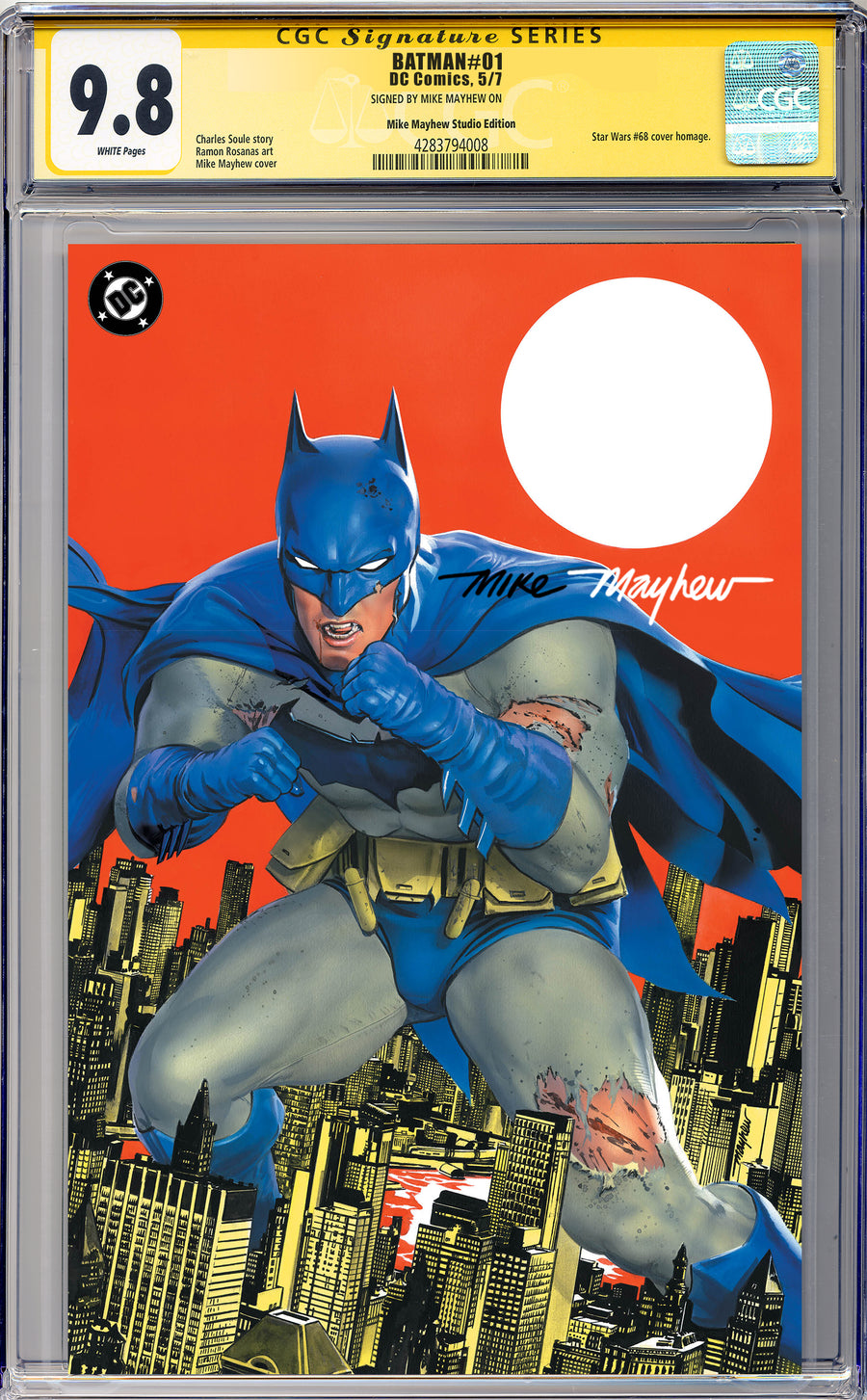 BATMAN #1 Mike Mayhew Studio Variant Cover B Virgin Full Duo Sig CGC Yellow Label Guaranteed 9.8 Graded Slab