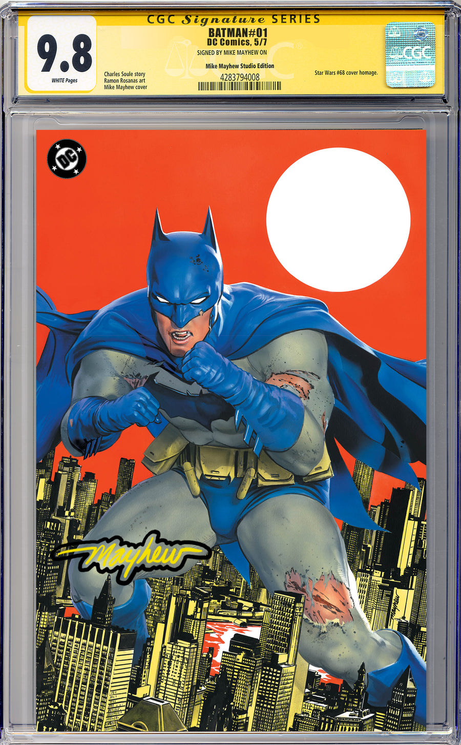 BATMAN #1 Mike Mayhew Studio Variant Cover B Virgin Glow Sig CGC Yellow Label Guaranteed 9.8 Graded Slab