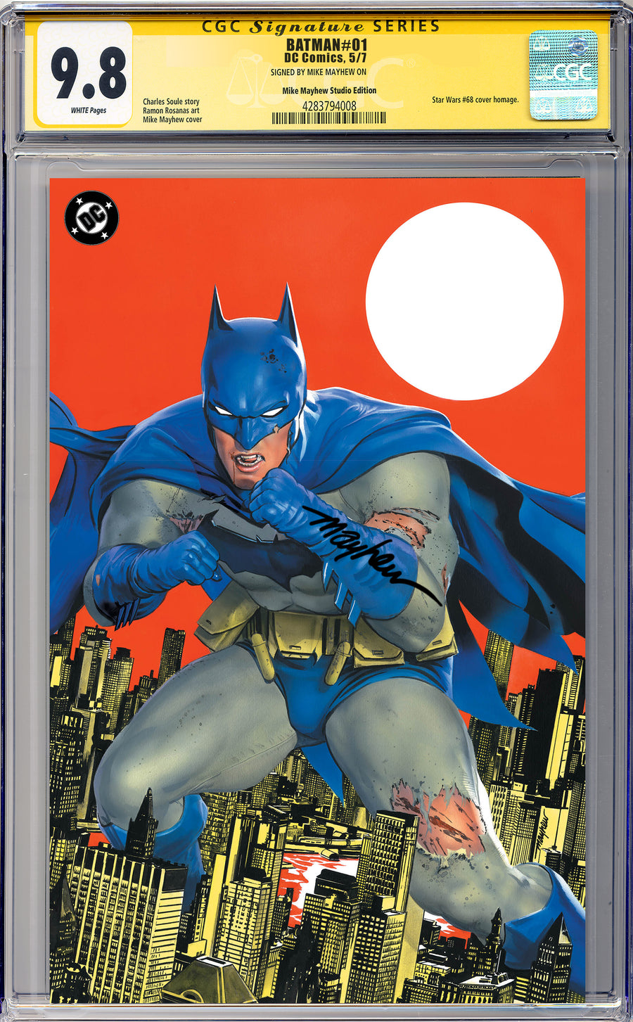 BATMAN #1 Mike Mayhew Studio Variant Cover B Virgin Regular Sig CGC Yellow Label Guaranteed 9.8 Graded Slab