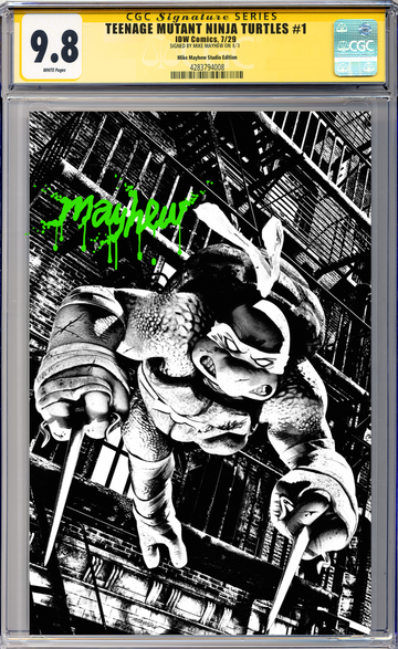 TEENAGE MUTANT NINJA TURTLES #1 Mike Mayhew Studio Variant Cover C B&W Variant Green Massacre Sig CGC Yellow Label Guaranteed 9.8 Graded Slab