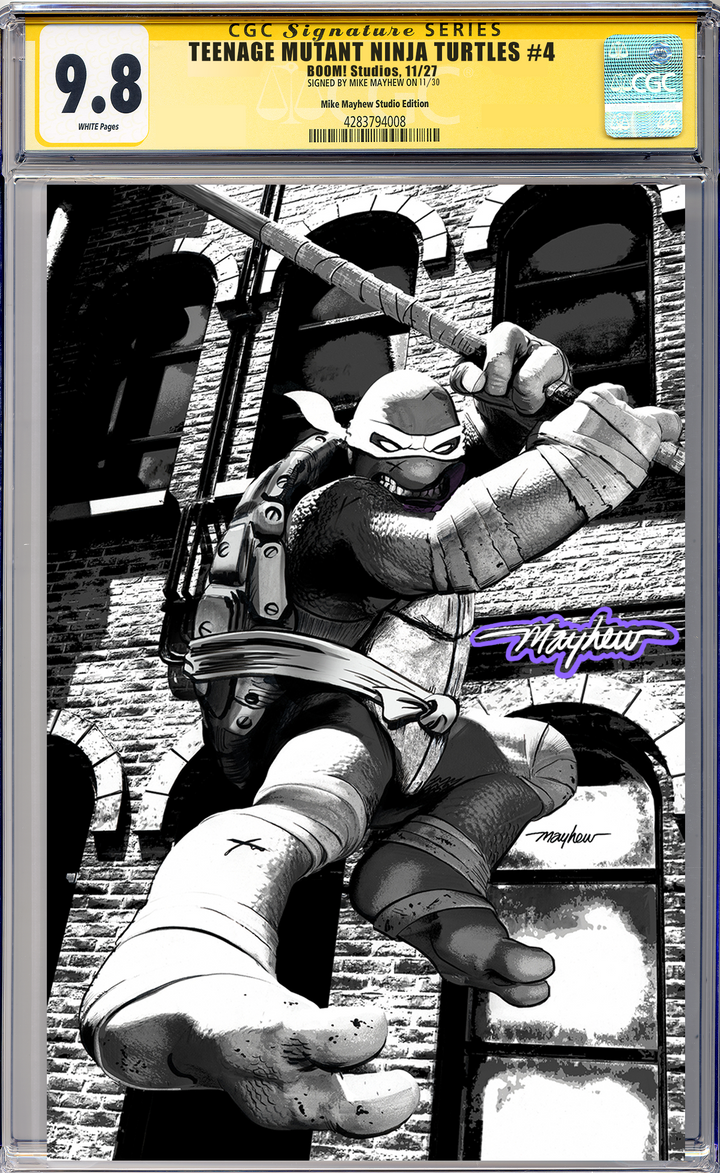 TEENAGE MUTANT NINJA TURTLES #4 Mike Mayhew Studio Variant Cover C B&W Variant Glow Sig CGC Yellow Label Guaranteed 9.8 Graded Slab