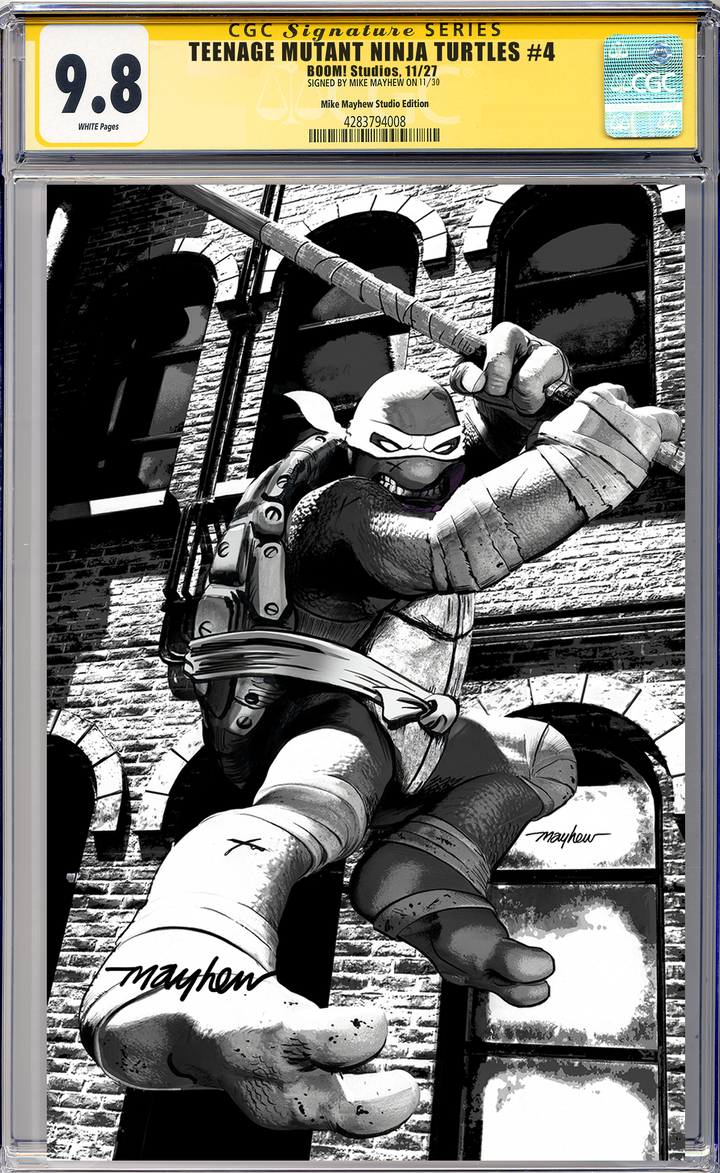 TEENAGE MUTANT NINJA TURTLES #4 Mike Mayhew Studio Variant Cover C B&W Variant Regular Sig CGC Yellow Label Guaranteed 9.8 Graded Slab