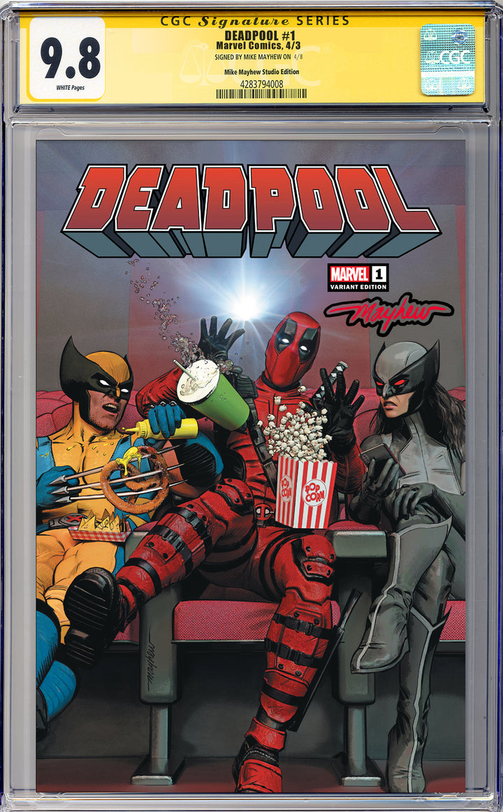 DEADPOOL #1 Mike Mayhew Studio Variant Cover A Trade Dress Regular Glow Sig CGC Yellow Label Guaranteed 9.8 Graded Slab