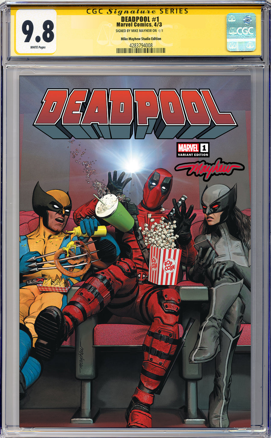 DEADPOOL #1 Mike Mayhew Studio Variant Cover A Trade Dress Regular Glow Sig CGC Yellow Label Guaranteed 9.8 Graded Slab