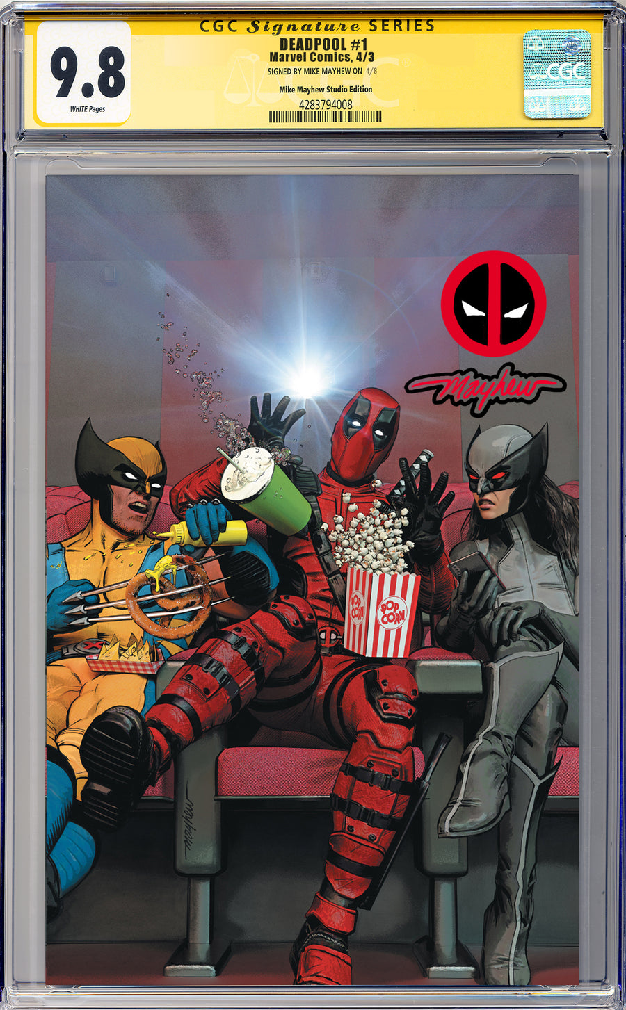 DEADPOOL #1 Mike Mayhew Studio Variant Cover B Virgin Deadpool Eyes Sig CGC Yellow Label 9.6 and Above Graded Slab