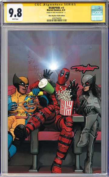 DEADPOOL #1 Mike Mayhew Studio Variant Cover B Virgin Glow Sig CGC Yellow Label 9.6 and Above Graded Slab
