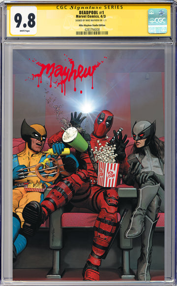 DEADPOOL #1 Mike Mayhew Studio Variant Cover B Virgin Massacre Sig CGC Yellow Label Guaranteed 9.8 Graded Slab