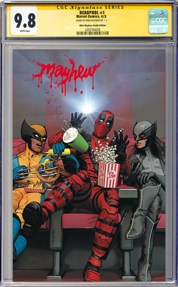 DEADPOOL #1 Mike Mayhew Studio Variant Cover B Virgin Massacre Sig CGC Yellow Label 9.6 and Above Graded Slab