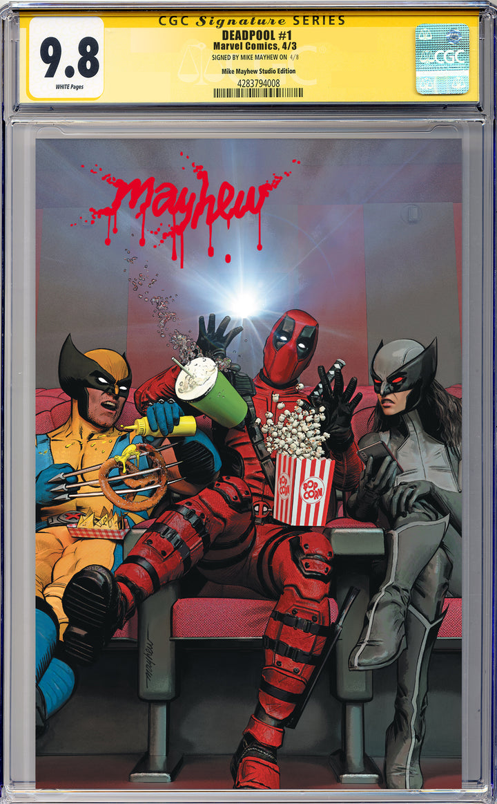 DEADPOOL #1 Mike Mayhew Studio Variant Cover B Virgin Massacre Sig CGC Yellow Label Guaranteed 9.8 Graded Slab