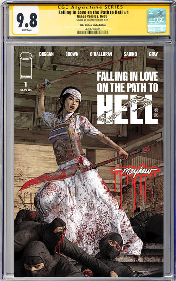 FALLING IN LOVE ON PATH TO HELL #1 Mike Mayhew Studio Cover  A Trade Dress Glow Sig CGC Yellow Label Guaranteed 9.8 Graded Slab