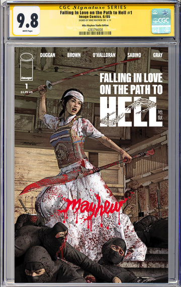 FALLING IN LOVE ON PATH TO HELL #1 Mike Mayhew Studio Cover A Trade Dress Massacre Sig CGC Yellow Label Guaranteed 9.8 Graded Slab