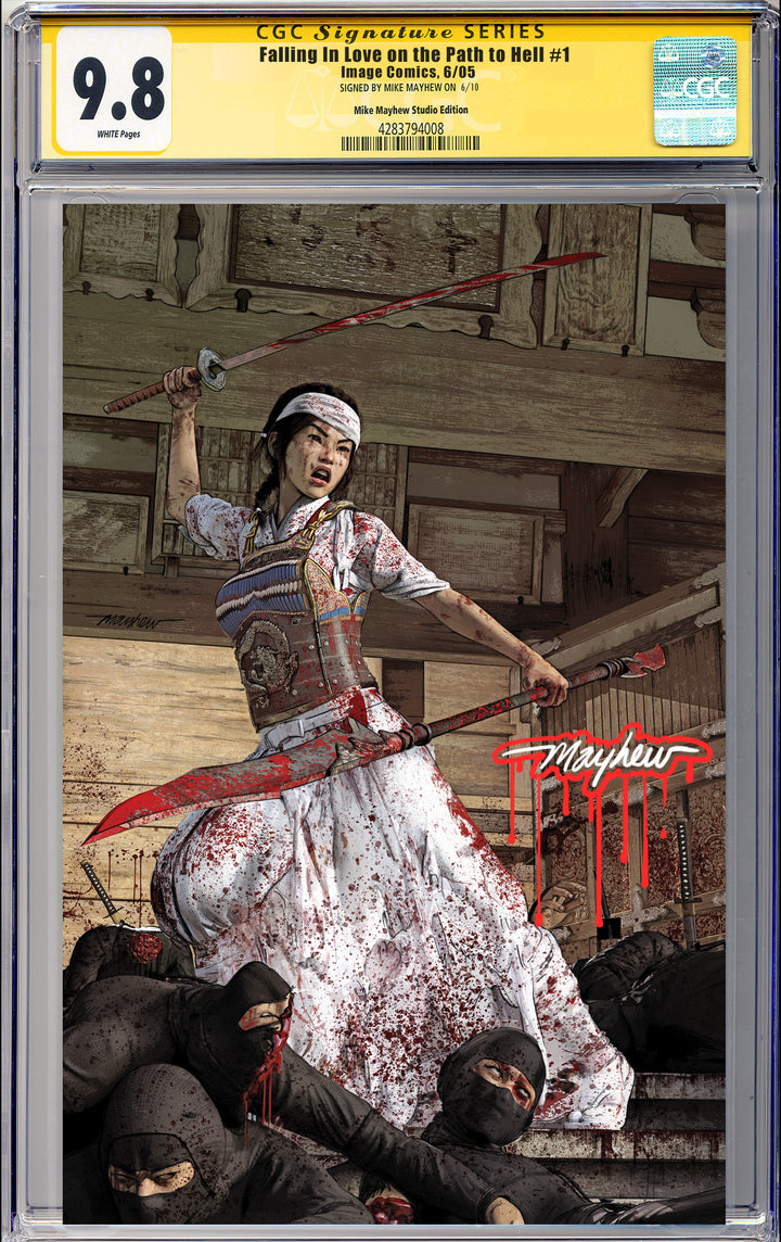 FALLING IN LOVE ON PATH TO HELL #1 Mike Mayhew Studio Cover B Virgin Glow Sig CGC Yellow Label Guaranteed 9.8 Graded Slab