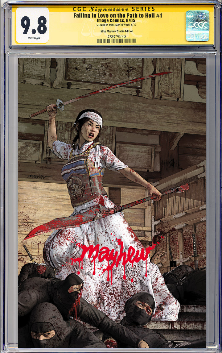 FALLING IN LOVE ON PATH TO HELL #1 Mike Mayhew Studio Cover B Virgin Massacre Sig CGC Yellow Label Guaranteed 9.8 Graded Slab