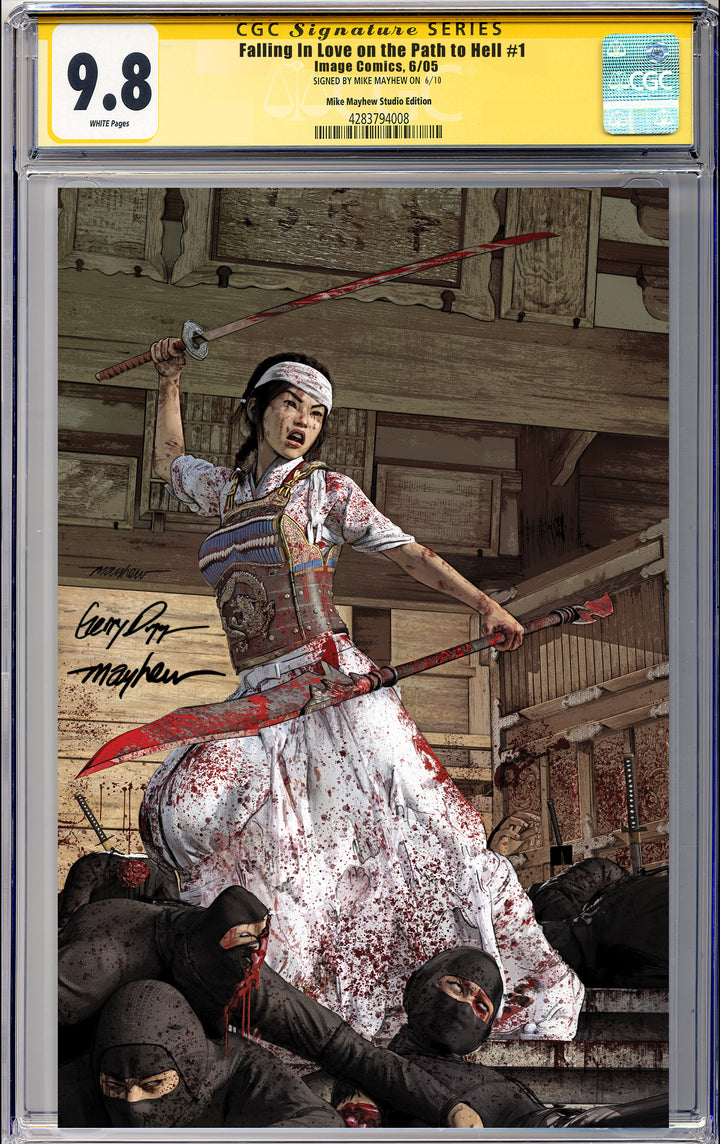 FALLING IN LOVE ON PATH TO HELL #1 Mike Mayhew Studio Cover B Virgin Mayhew & Duggan Sigs CGC Yellow Label Guaranteed 9.8 Graded Slab