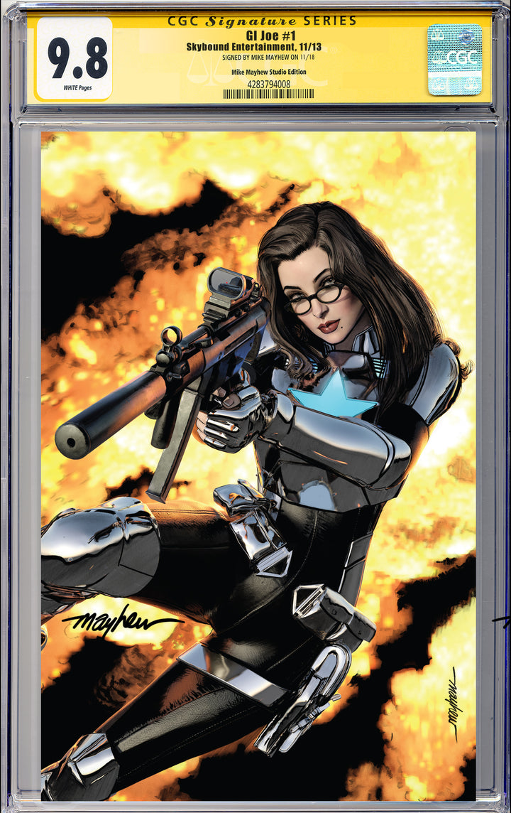 G.I. JOE #1 Mike Mayhew Studio Variant Cover B Virgin Regular Sig CGC Yellow Label Guaranteed 9.8 Graded Slab