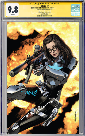 GI JOE #1 Mike Mayhew Studio Variant Cover B Virgin Full Duo Sig CGC Yellow Label Guaranteed 9.8 Graded Slab