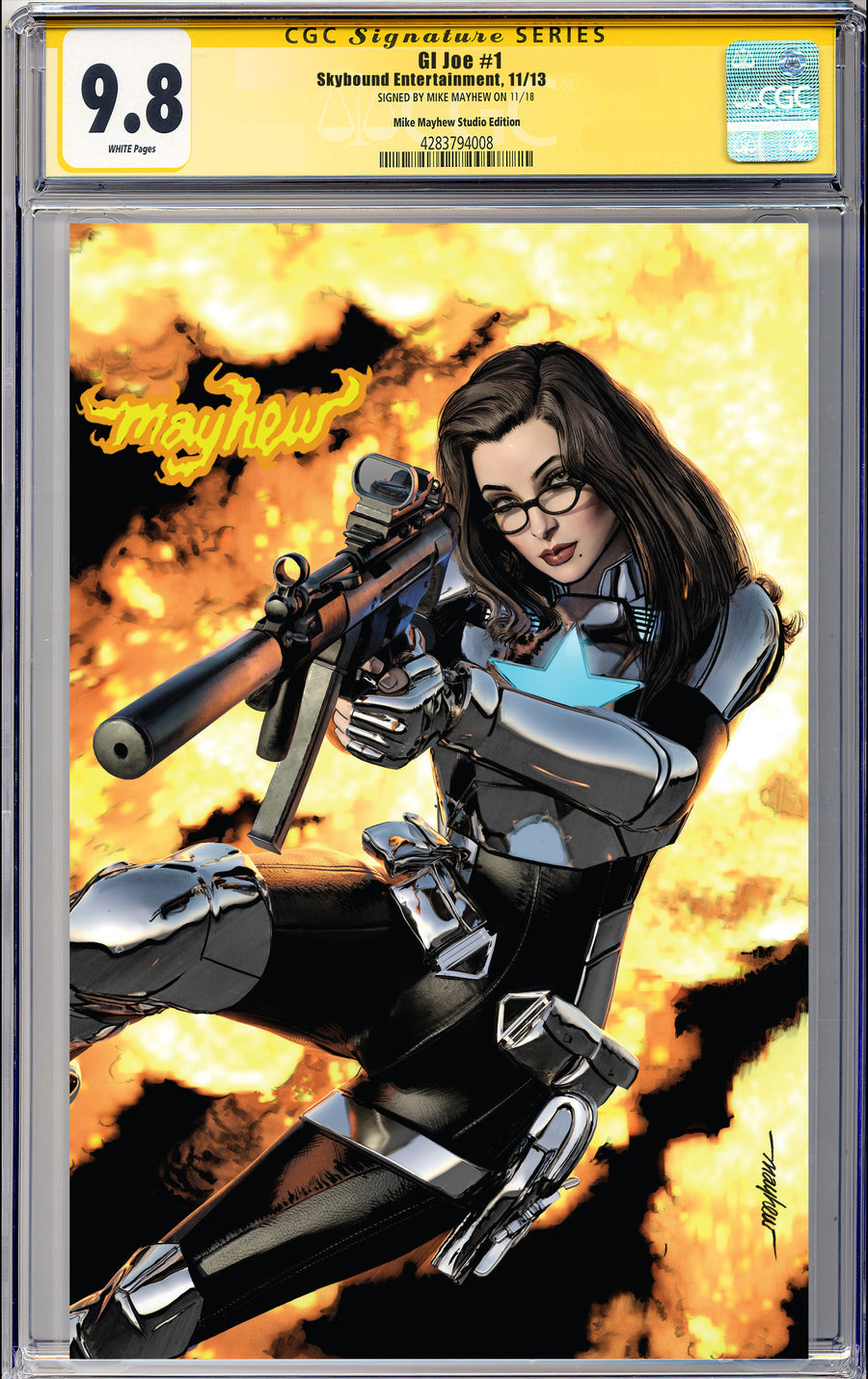 GI JOE #1 Mike Mayhew Studio Variant Cover B Virgin Inferno Sig CGC Yellow Label Guaranteed 9.8 Graded Slab