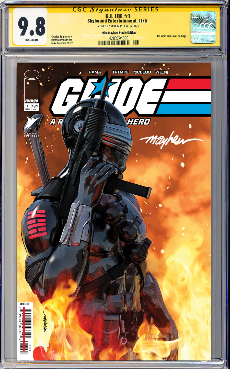 G.I. JOE: A REAL AMERICAN #1 Facsimile Edition Mike Mayhew Studio Cover A Regular Sig CGC Yellow Label Guaranteed 9.8 Graded Slab