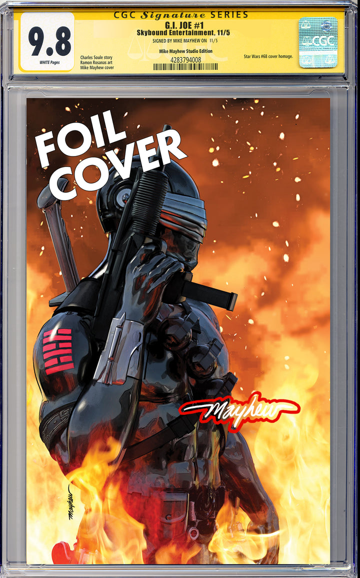 G.I. JOE: A REAL AMERICAN #1 Facsimile Edition Mike Mayhew Studio Cover C Foil GLOW Sig CGC Yellow Label Guaranteed 9.8 Graded Slab