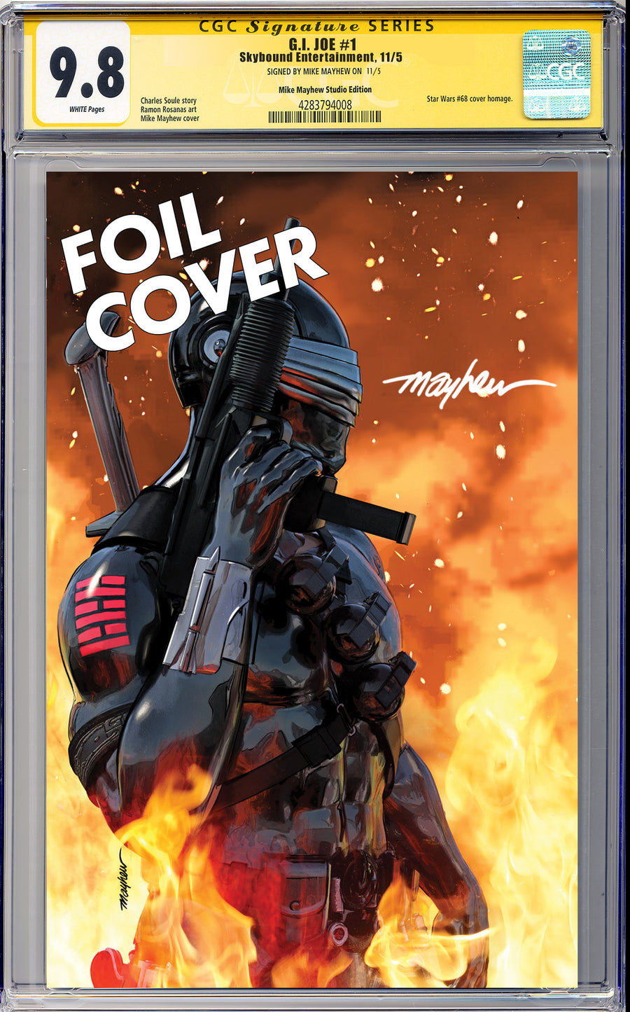 G.I. JOE: A REAL AMERICAN #1 Facsimile Edition Mike Mayhew Studio Cover C Foil Regular Sig CGC Yellow Label Guaranteed 9.8 Graded Slab