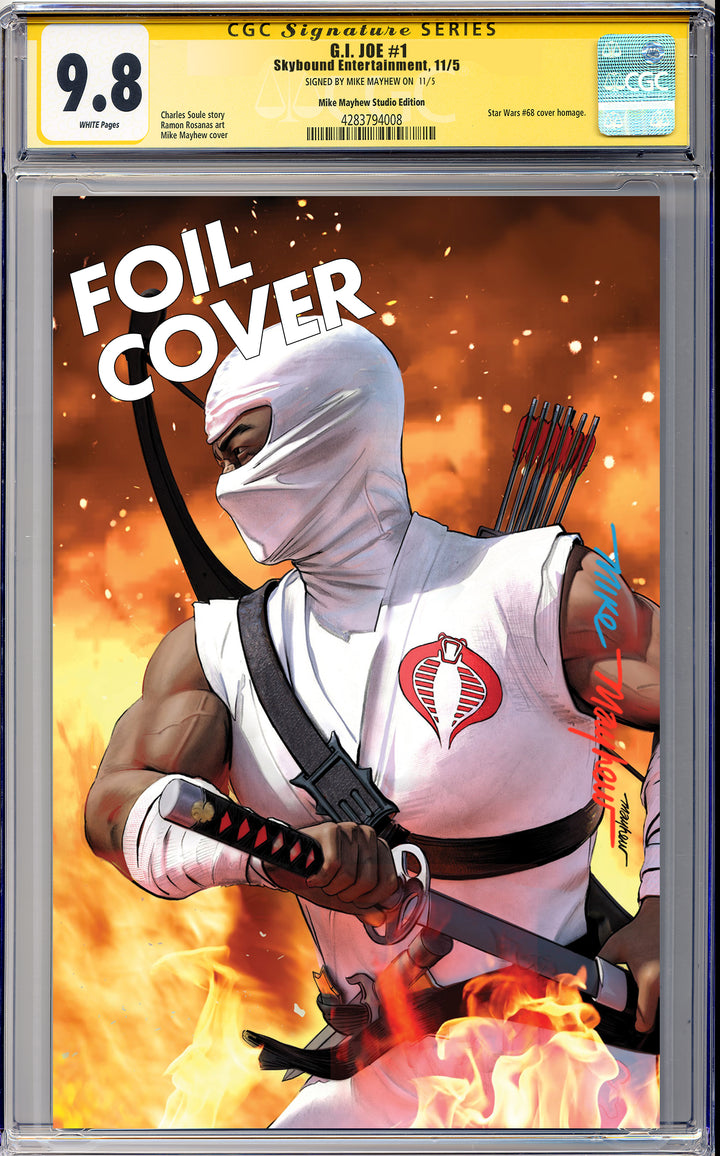 G.I. JOE: A REAL AMERICAN #1 Facsimile Edition Mike Mayhew Studio Foil Cover D FULL DUO Sig CGC Yellow Label Guaranteed 9.8 Graded Slab