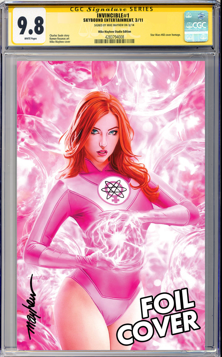 INVINCIBLE #1 Mike Mayhew Studio Variant Cover B Virgin Gloss Foil SIGNED CGC Yellow Label Guaranteed 9.8 Graded Slab
