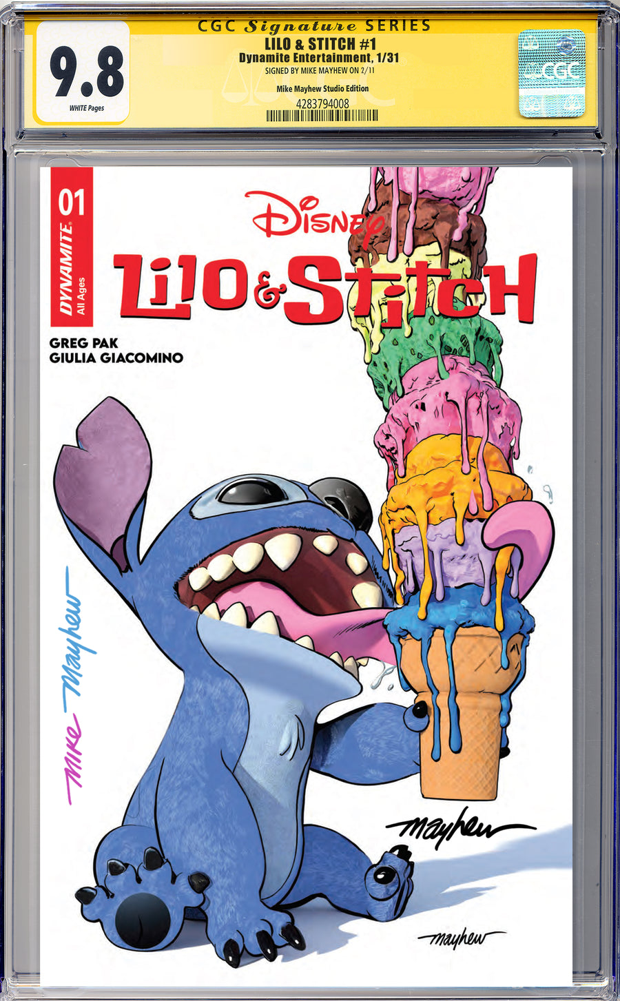 LILO & STITCH #1 Mike Mayhew Studio Variant Cover A Trade Dress Full Duo Sig CGC Yellow Label Guaranteed 9.8 Graded Slab
