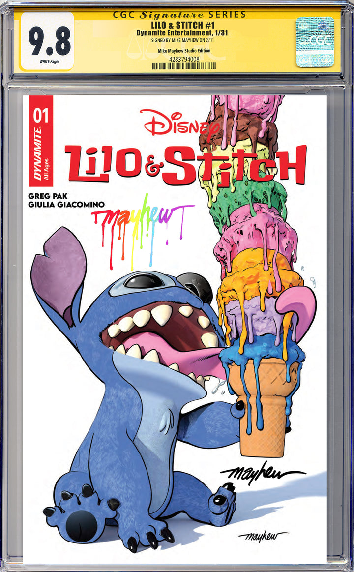 LILO & STITCH #1 Mike Mayhew Studio Variant Cover A Trade Dress Rainbow Drip Sig CGC Yellow Label Guaranteed 9.8 Graded Slab
