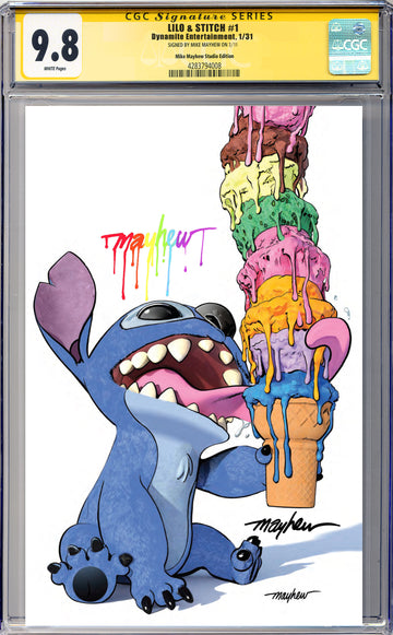 LILO & STITCH #1 Mike Mayhew Studio Variant Cover B Virgin Rainbow Drop Sig CGC Yellow Label Guaranteed 9.8 Graded Slab