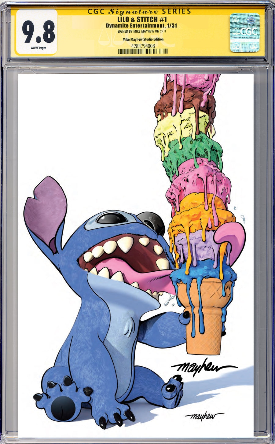 LILO & STITCH #1 Mike Mayhew Studio Variant Cover B Virgin Regular Sig CGC Yellow Label Guaranteed 9.8 Graded Slab