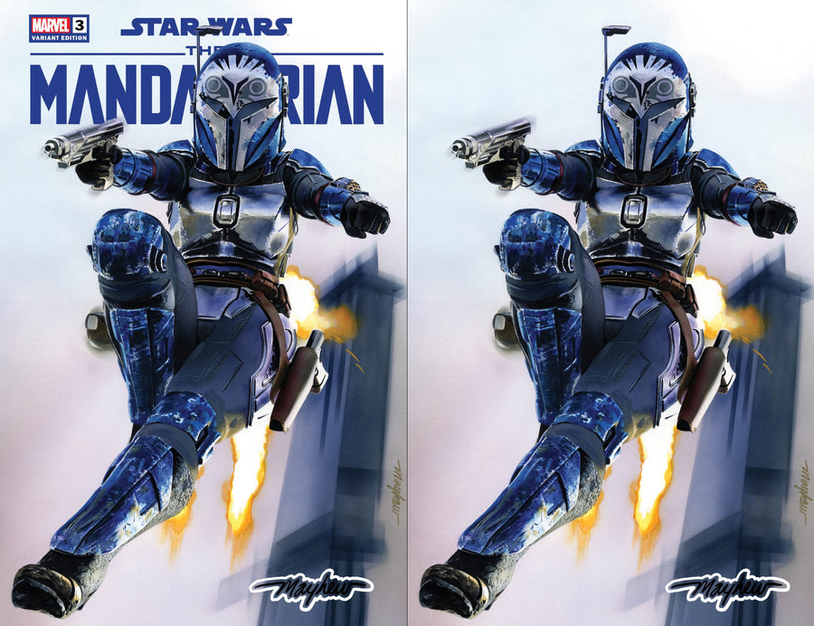 STAR WARS: THE MANDALORIAN SEASON 2 #3 Mike Mayhew Studio Variant Set of Cover A Trade Dress and B Virgin Darksaber Glow Sig with COA