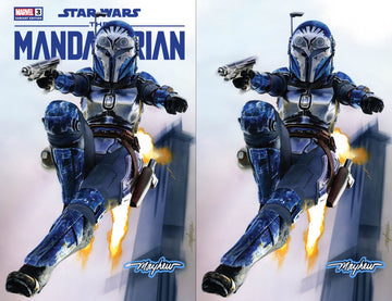 STAR WARS: THE MANDALORIAN SEASON 2 #3 Mike Mayhew Studio Variant Set of Cover A Trade Dress and B Virgin Saber Glow Sig with COA