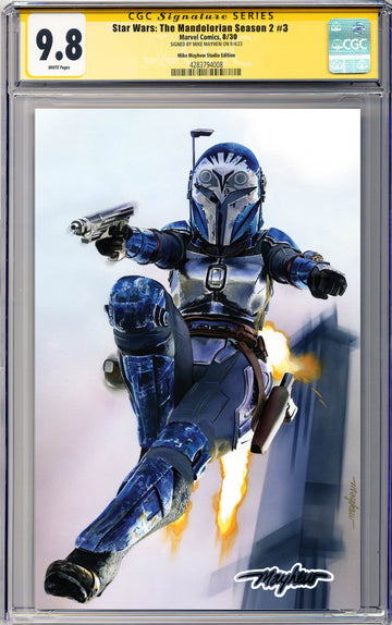 STAR WARS: THE MANDALORIAN SEASON 2 #3 Mike Mayhew Studio Variant Cover B Virgin Darksaber Glow Sig CGC Yellow Label Guaranteed 9.8 Graded Slab