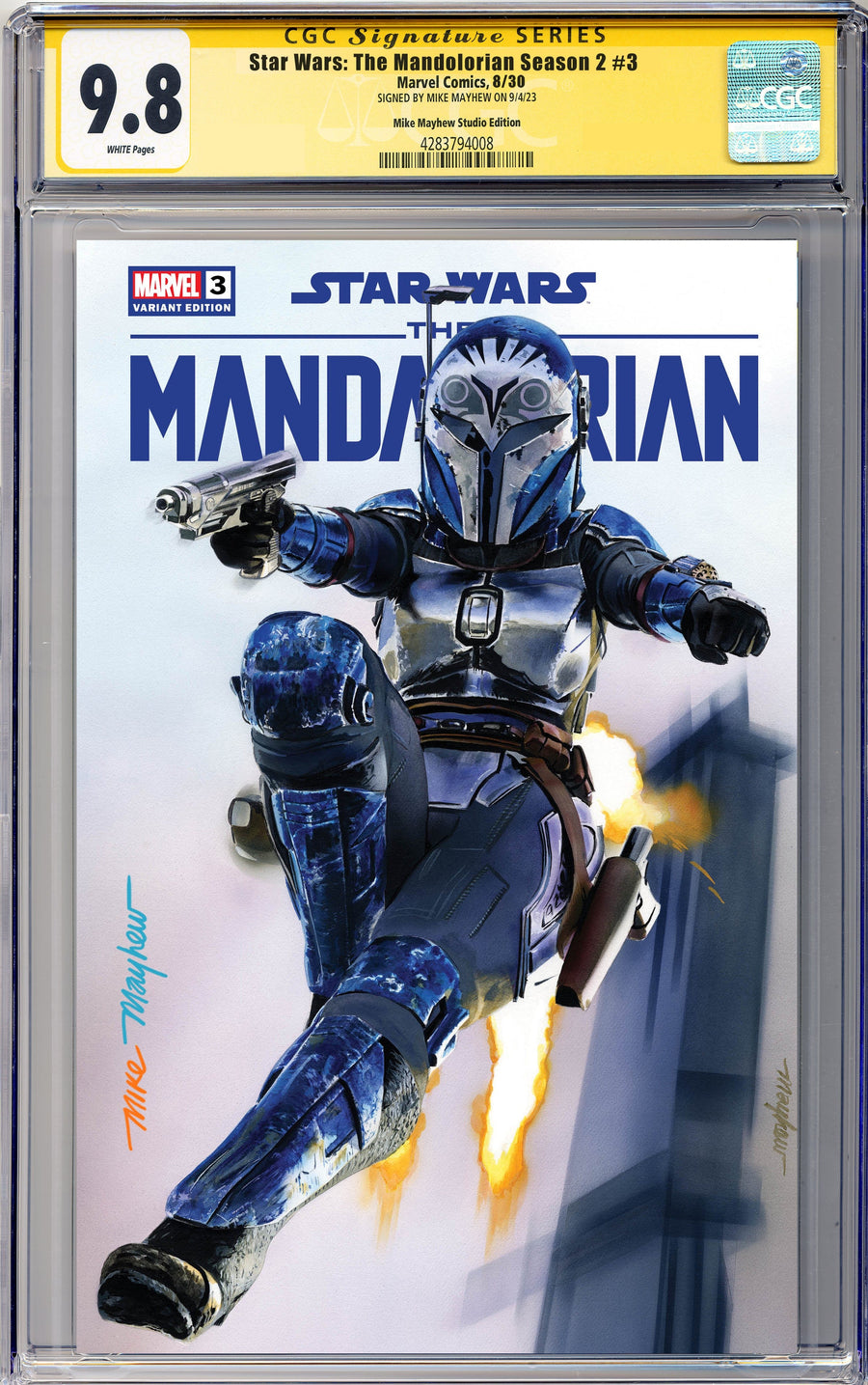 STAR WARS: THE MANDALORIAN SEASON 2 #3 Mike Mayhew Studio Variant Cover A Trade Dress Full Duo Sig CGC Yellow Label 9.6 and Above Graded Slab