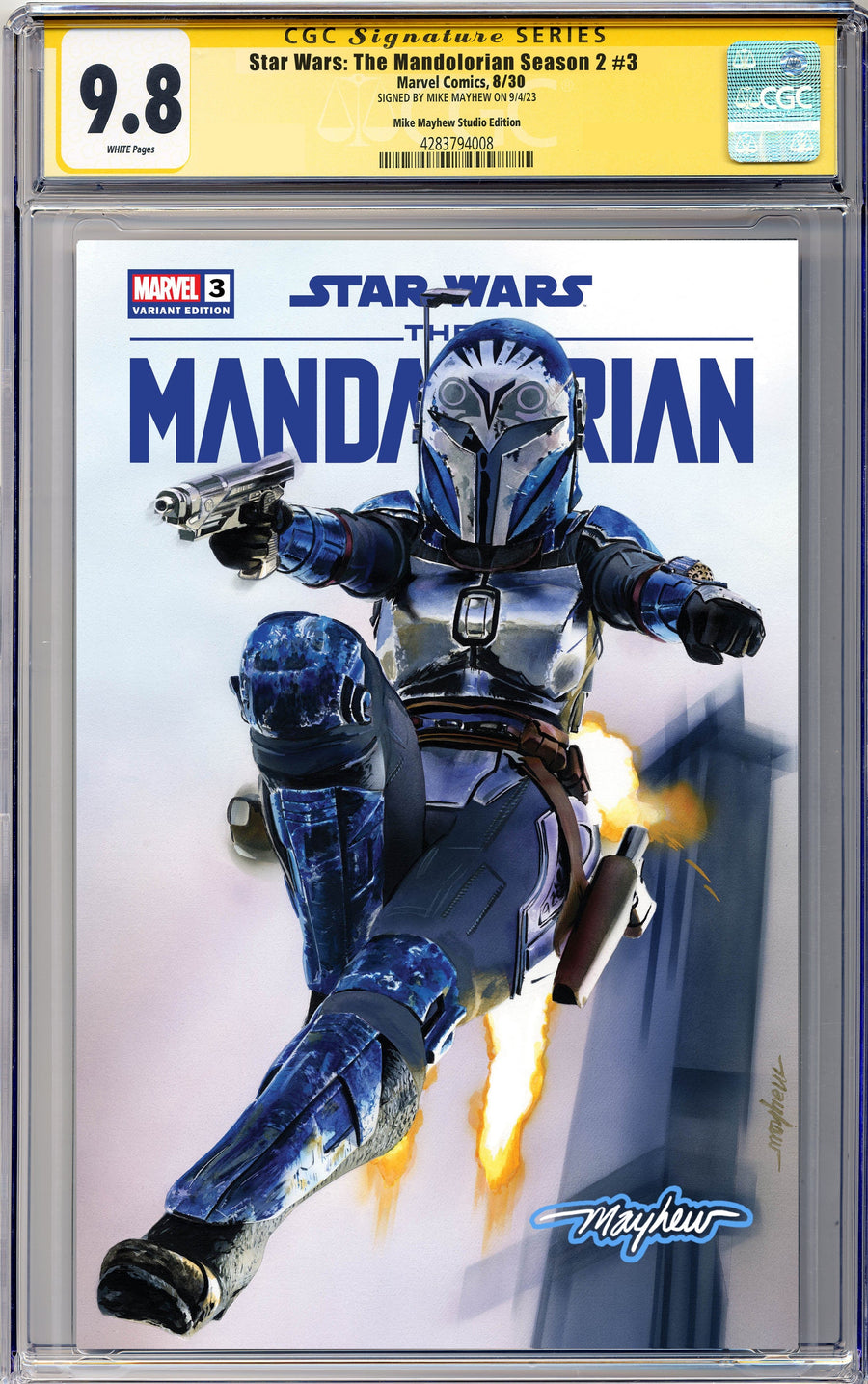 STAR WARS: THE MANDALORIAN SEASON 2 #3 Mike Mayhew Studio Variant Cover A Trade Dress Saber Glow Sig CGC Yellow Label 9.6 and Above Graded Slab