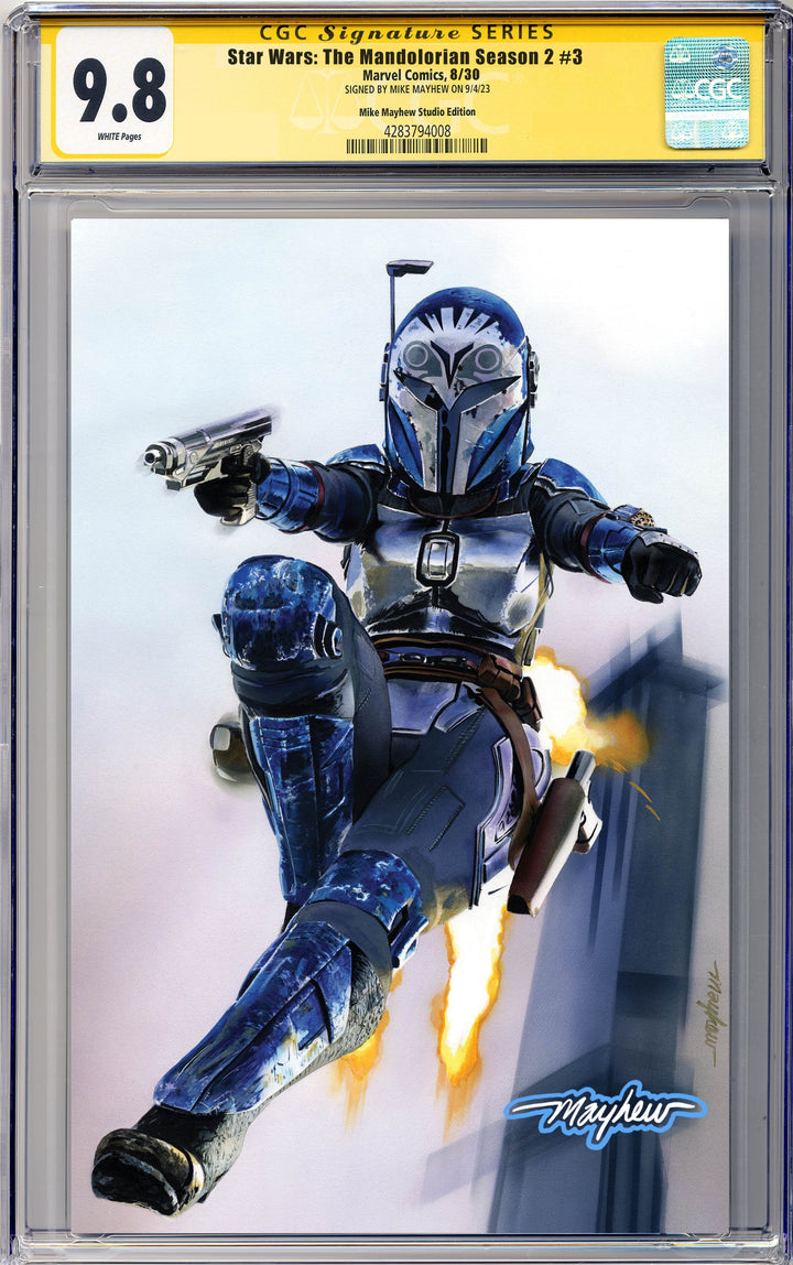 STAR WARS: THE MANDALORIAN SEASON 2 #3 Mike Mayhew Studio Variant Cover B Virgin Saber Glow Sig CGC Yellow Label Guaranteed 9.8 Graded Slab