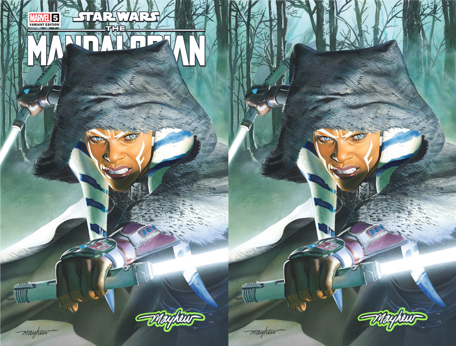 STAR WARS: THE MANDALORIAN SEASON 2 #5 Mike Mayhew Studio Variant Cover A Trade Dress and B Virgin Saber Glow Sig with COA