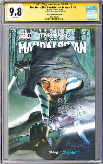 STAR WARS: THE MANDALORIAN SEASON 2 #5 Mike Mayhew Studio Variant Cover A Trade Dress Full Duo Sig CGC Yellow Label 9.6 and Above Graded Slab