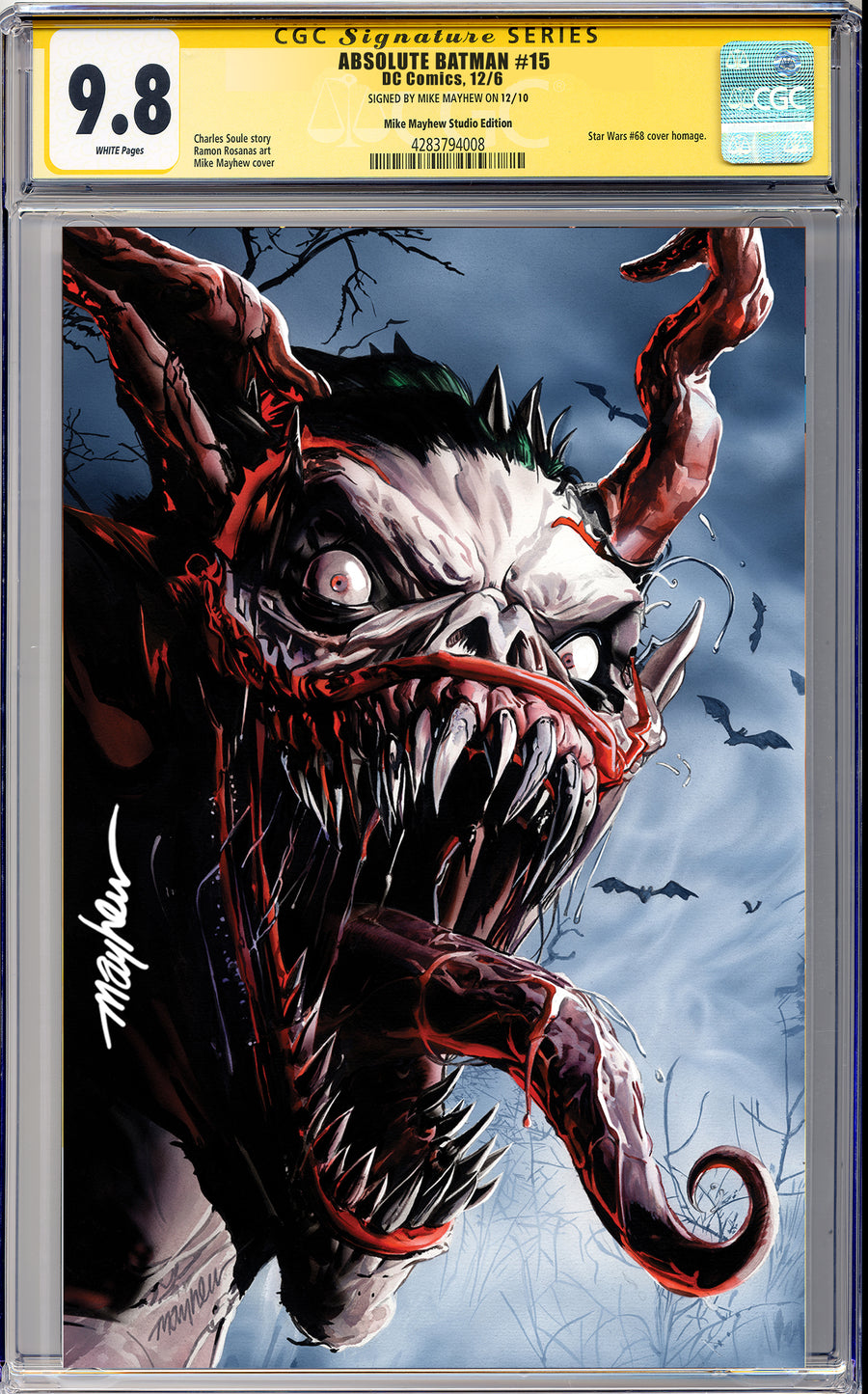 ABSOLUTE BATMAN #15 Mike Mayhew Studio Variant Cover B Virgin SIGNED CGC Yellow Label Guaranteed 9.8 Graded Slab