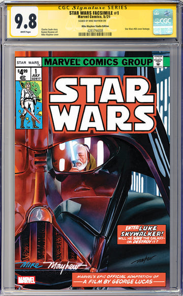 STAR WARS 1977 #1 FACSIMILE EDITION Mike Mayhew Studio Trade Dress JEDI Full Duo Signed and CGC Signature Series Guarantee 9.8 1977 #1 FACSIMILE EDITION TRADE DRESS JEDI FULL DUO SIGNED CGC 9.8 SIGNATURE SERIES SLAB