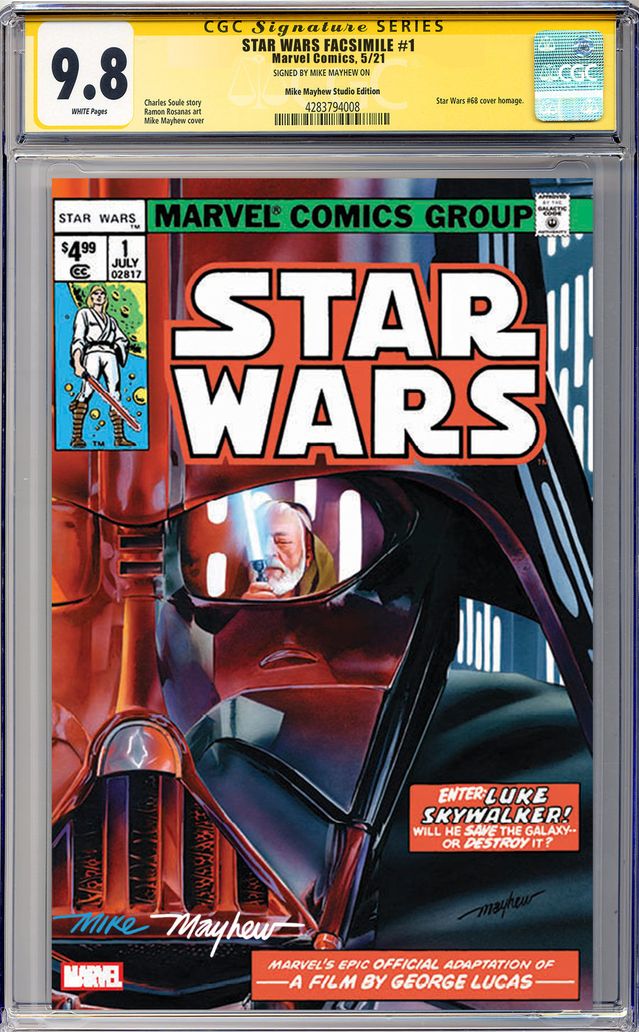 STAR WARS 1977 #1 FACSIMILE EDITION Mike Mayhew Studio Trade Dress JEDI Full Duo Signed and CGC Signature Series Guarantee 9.8 1977 #1 FACSIMILE EDITION TRADE DRESS JEDI FULL DUO SIGNED CGC 9.8 SIGNATURE SERIES SLAB