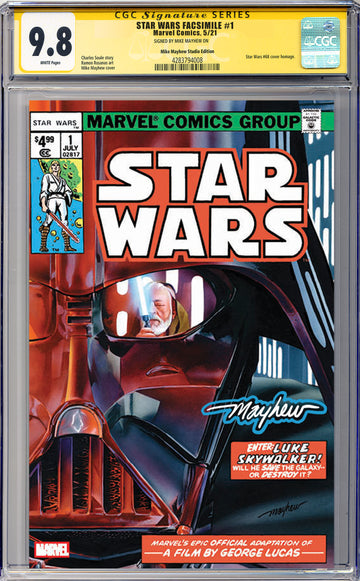 STAR WARS 1977 #1 FACSIMILE EDITION Mike Mayhew Studio Trade Dress JEDI Glow Signed and CGC Signature Series Guarantee 9.8