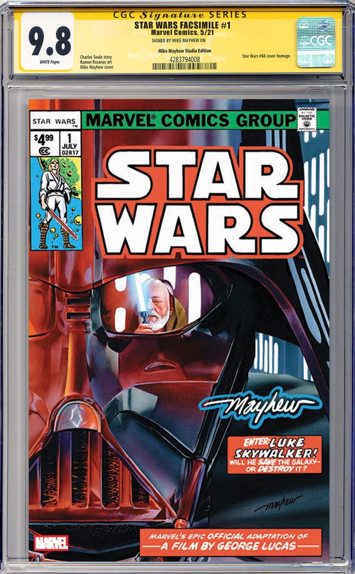 STAR WARS 1977 #1 FACSIMILE EDITION Mike Mayhew Studio Trade Dress JEDI Glow Signed and CGC Signature Series Guarantee 9.8