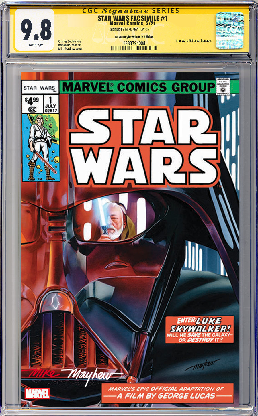STAR WARS 1977 #1 FACSIMILE EDITION Mike Mayhew Studio Trade Dress SITH Full Duo Signed and CGC Signature Series Guarantee 9.8