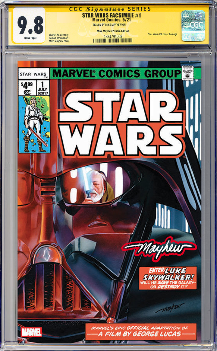 STAR WARS 1977 #1 FACSIMILE EDITION Mike Mayhew Studio Trade Dress JEDI Glow Signed and CGC Signature Series Guarantee 9.8