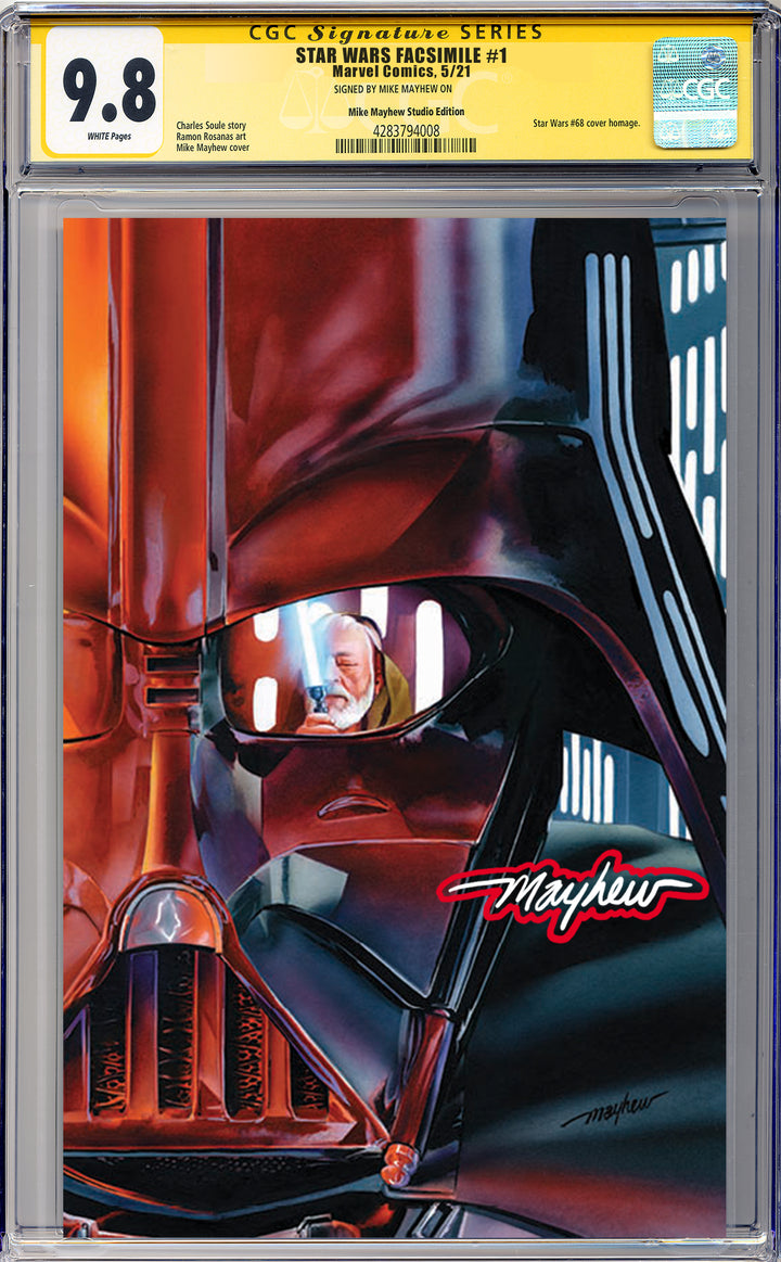 STAR WARS 1977 #1 FACSIMILE EDITION Mike Mayhew Studio Virgin SITH Glow Signed and CGC Signature Series Guarantee 9.8