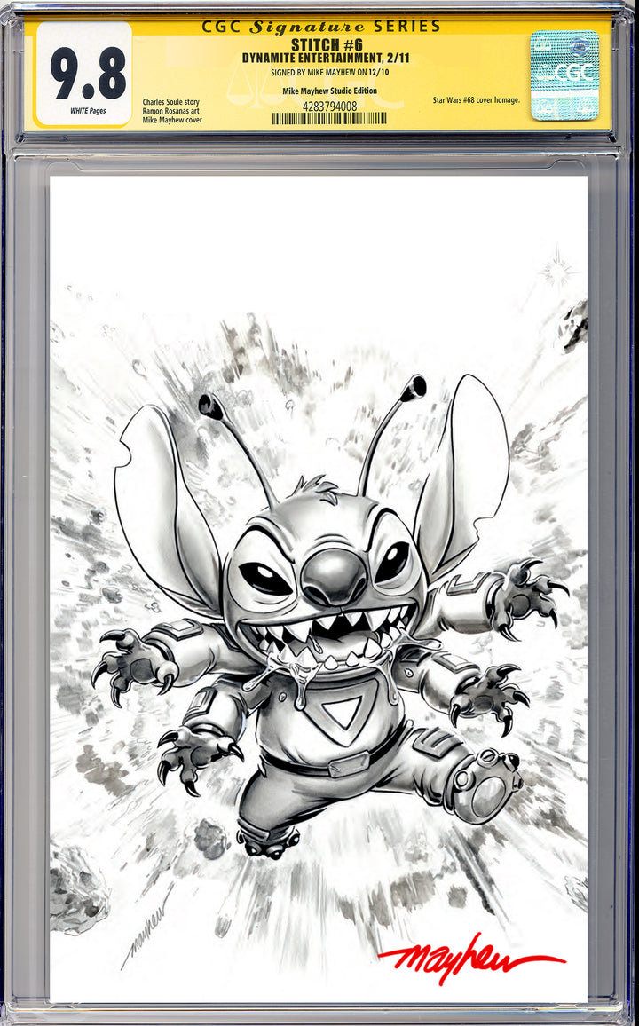STITCH #6 Mike Mayhew Studio Variant Black & White Sketch Cover D SIGNED CGC Yellow Label Guaranteed 9.8 Graded Slab