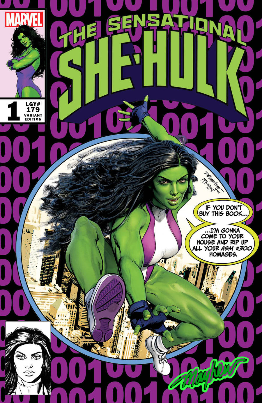 THE SENSATIONAL SHE-HULK #1 Mike Mayhew Studio Variant Cover A Trade Dress Gamma Glow Sig with COA