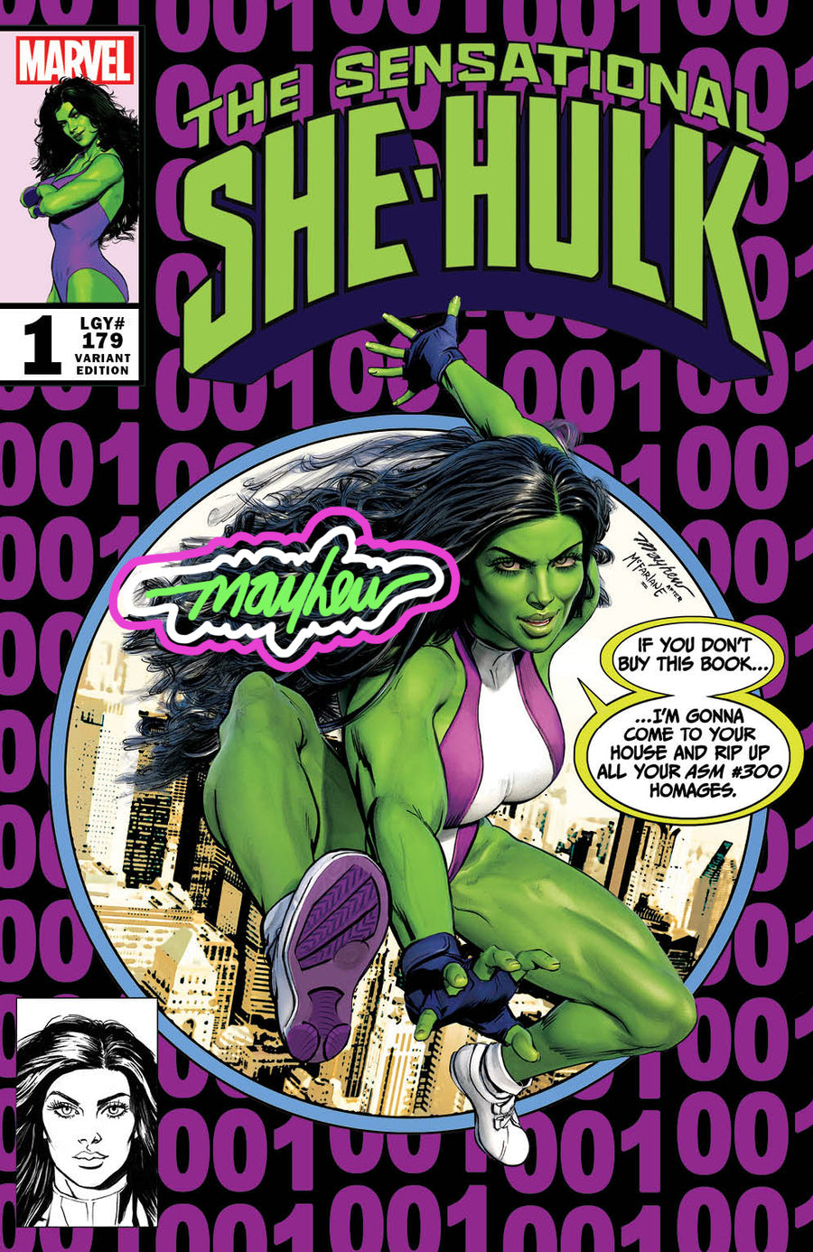 THE SENSATIONAL SHE-HULK #1 Mike Mayhew Studio Variant Cover A Trade Dress She-Hulk Glow Sig with COA