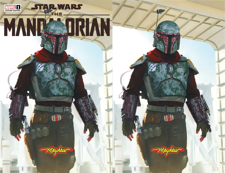 STAR WARS: THE MANDALORIAN SEASON 2 #1 Mike Mayhew Studio Variant Set of Cover A and Virgin Cover B Saber Glow Sig with COA